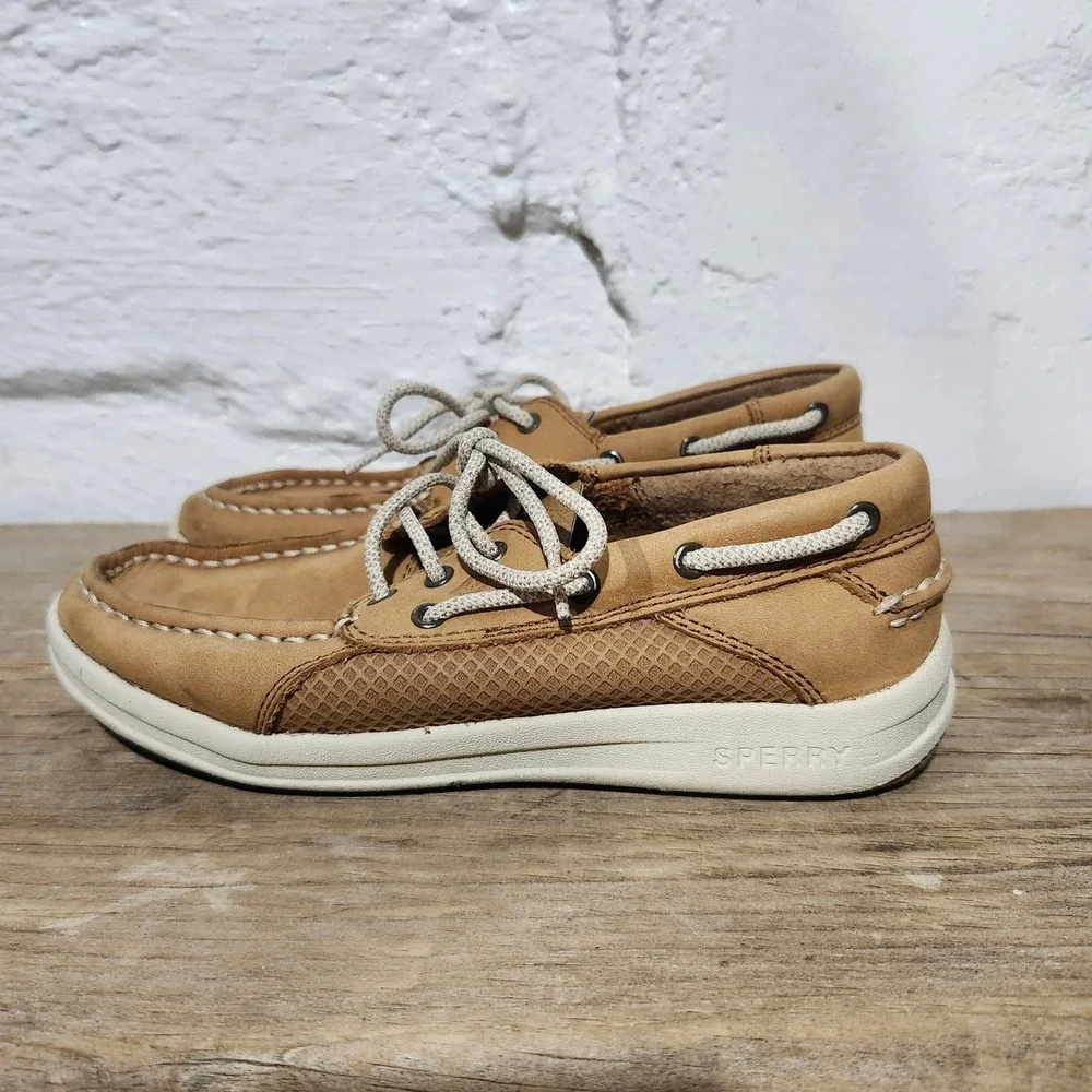 Sperry Top-Sider Boys Gamefish Tan Leather Boat Shoes Loafers 2.5M YB56564